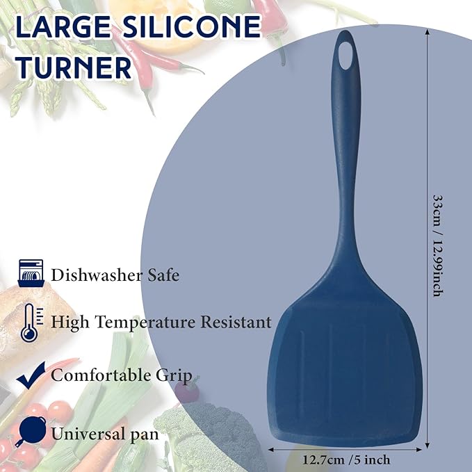 Lallisa 2 Pcs Extra Large Silicone Turner Heat Resistant Nonstick Silicone Spatulas Pancake Spatula Flexible Cooking Flipper Wok Spatula for Cooking Utensils for Kitchen Baking Stir Fry Pancake Egg