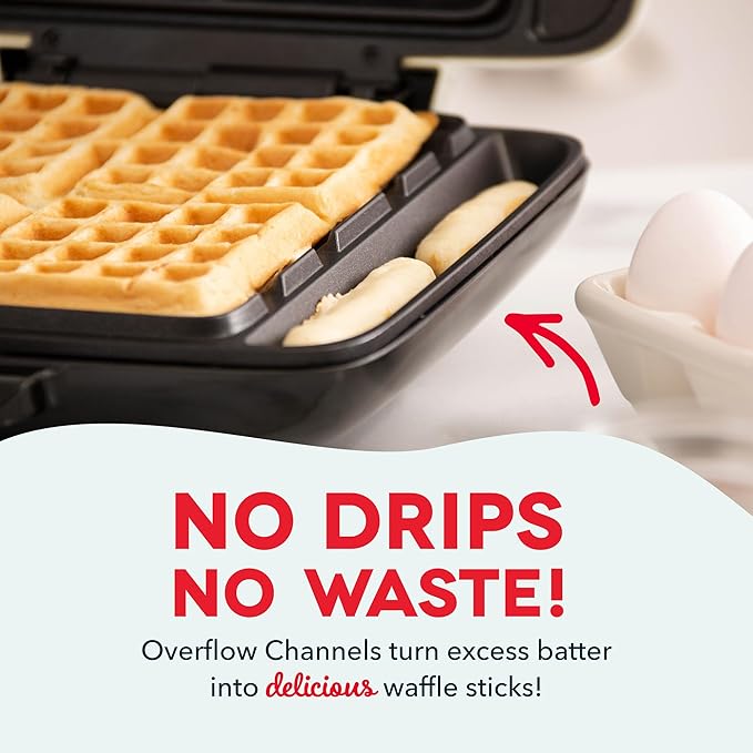 DASH No-Drip Waffle Maker: Waffle Iron 1200W + Waffle Maker Machine For Waffles, Hash Browns, or Any Breakfast, Lunch, & Snacks with Easy Clean, Non-Stick + Mess Free Sides - Aqua