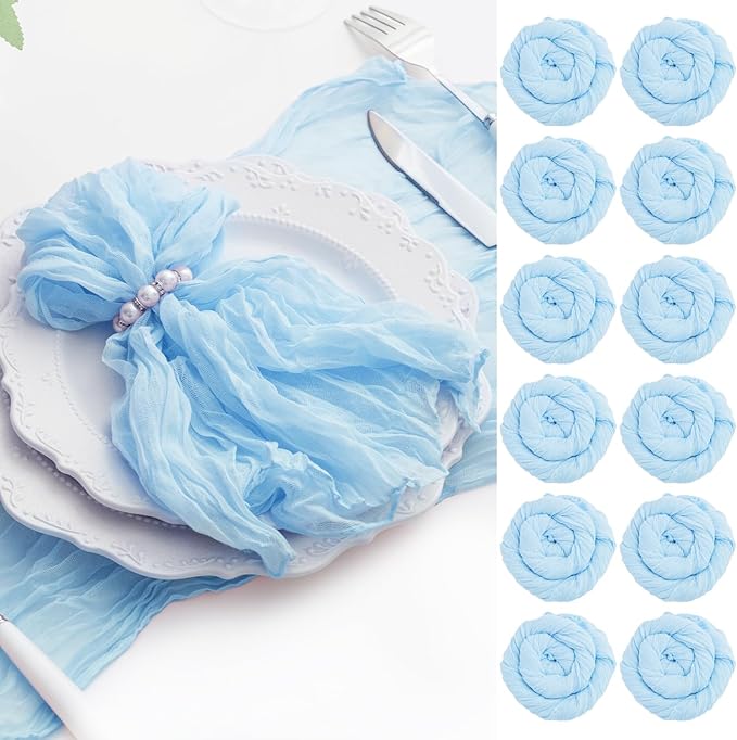 Baby Blue 60 Pack Cheesecloth Napkins Washable 21x21 Inches Baby Blue Cloth Napkins Set of 60 Bridal Baby Shower Dinner Table Napkins for Wedding Rustic Boho Cotton Gauze Summer Party Table Decor