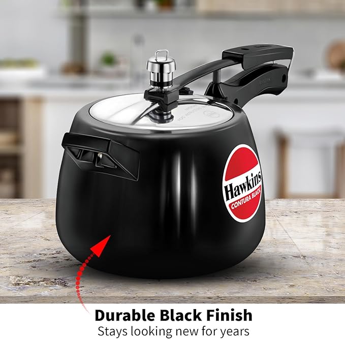Hawkins 4 Litre Contura Black Pressure Cooker, Hard Anodised Inner Lid Cooker, Handi Cooker, Black (Cb40), 4 Liter
