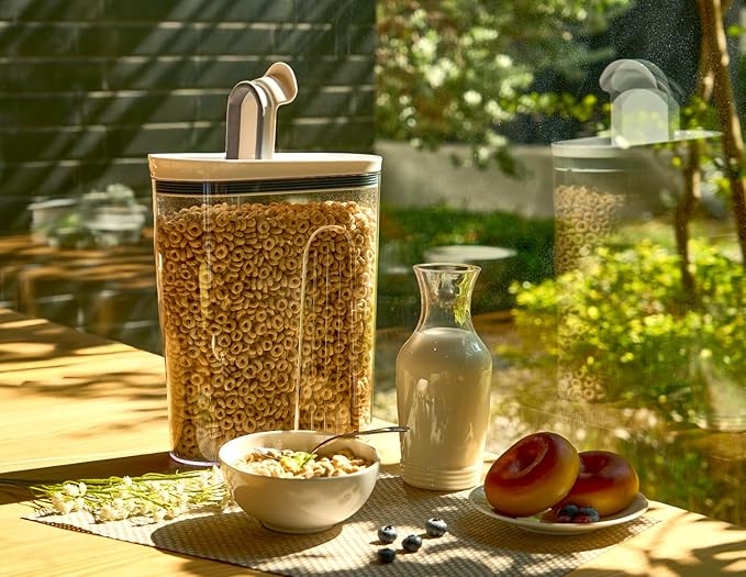 Felli Cereal Container Storage Airtight Holds 32 oz Family Size Breakfast Box with Flip Top Lid, Stackable Acrylic Dry Food Dispenser, Protein Granola Oats Grains, Crunch Keeper (Large 4.1Qt - 2pk)