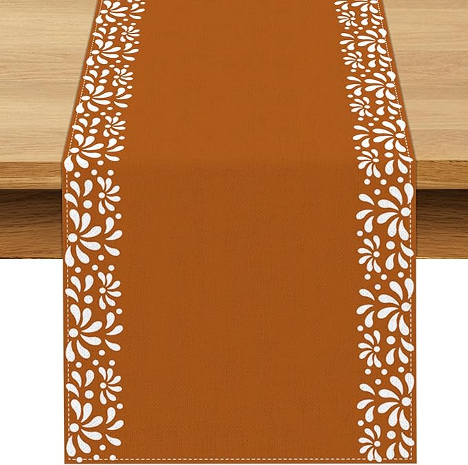 Mexican Cielito Lindo Table Runner Baby Shower Decoration Talavera Fiesta Mexicanos Dining Room Home Kitchen Table Decor (Terracotta, 13" x 72")