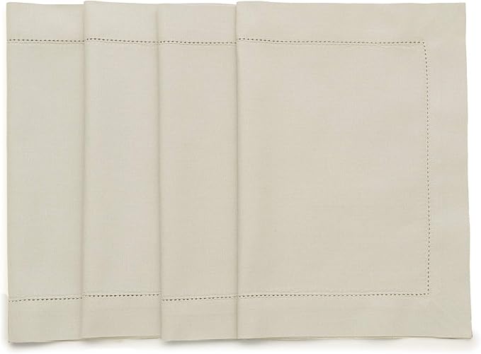 Solino Home Cotton Linen Placemats Set of 4 - Hemstitch Linen Placemats 14 x 19 Inch - Machine Washable Table Mats for Spring, Summer, Mothers Day