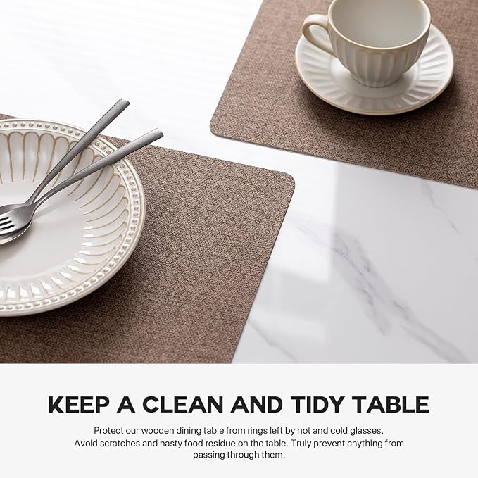 Faux Leather Placemats Set of 6 Vinyl Washable Wipeable Table Mats for Kitchen Dining Table Heat Resistant Waterproof Modern Indoor/Outdoor Placemats Non-Slip Easy Clean Place Mats (Cocoa)