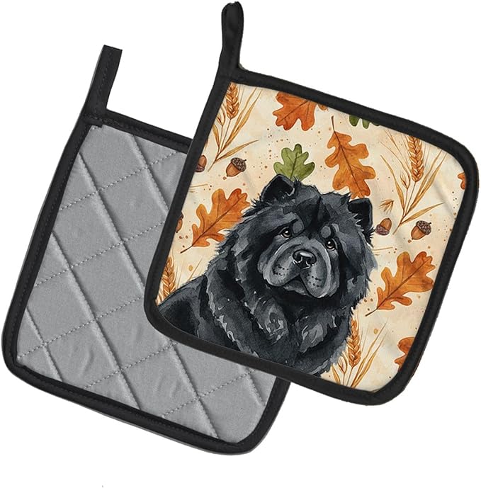 Caroline's Treasures Black Chow Chow Heirloom Fall Pair of Pot Holders Pair 7.5x7.5 Quilted Insulated Hot Pads Decorative Kitchen Gift Made in USA
