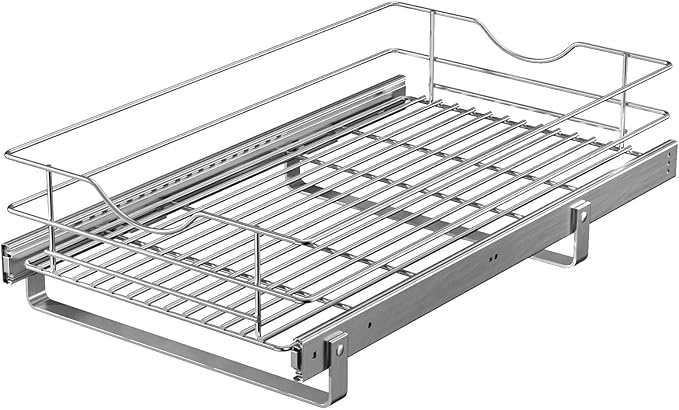 Pull Out Cabinet Organizer, (14½"W x 20" D) Soft Close Slide Out Drawer, 1 Tier Pull Out Cabient Shelf for Kitchen Base Cabinet Under Sink Space, Pantry Organization, Bathroom, Wire Basket