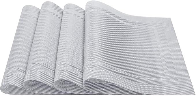 DACHUI Placemats Set of 8, Linen Look Woven Place Mats, Water Resistant, Heat Resistant, Washable, Durable Table Mats (Silver)