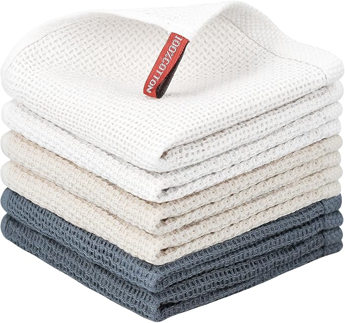 Nialnant 6 Pack Kitchen Cloths, 100% Cotton Waffle Weave Dish Towels for Drying, Quick Drying, Soft Absorbent Rags - 12x12 in