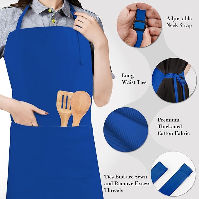 Chef Apron and Hat set, 2 Pockets Adjustable Cotton Kitchen Cooking Bib Apron, Baker Costume for Men Women