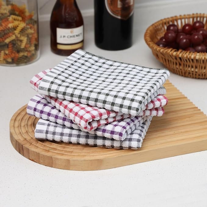 Oeleky 100% Cotton Kitchen Dish Cloths for Washing Dishes, 12x12 Inches Dish Rags, Absorbent Kitchen Cloths Pack of 8, Quick Drying Cleaning Cloths (Mix-3, 12"x12")