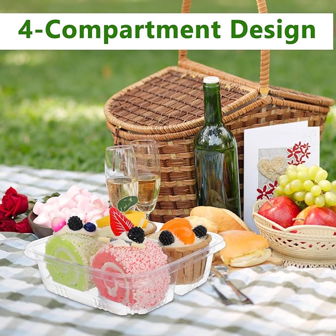 FMOACEN 20 Pcs Bento Snack Containers 2 Compartment Food Storage Containers Plastic Divided Bento Boxes Disposable Meal Prep Lunch Boxes with Lids for Office Work Travel and Outdoor Activities