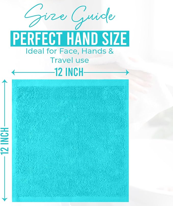 DAN RIVER 12 Pack Wash Cloths for Showering [12x12] - 100% Cotton Washcloths Premium Quality Flannel Face Cloths for Bathroom, Highly Absorbent and Soft Feel Wash Clothes, Aqua