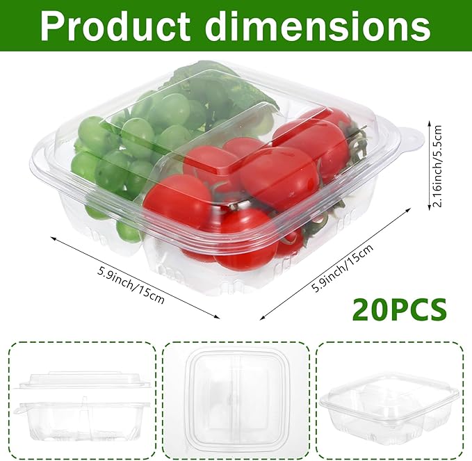FMOACEN 20 Pcs Bento Snack Containers 2 Compartment Food Storage Containers Plastic Divided Bento Boxes Disposable Meal Prep Lunch Boxes with Lids for Office Work Travel and Outdoor Activities