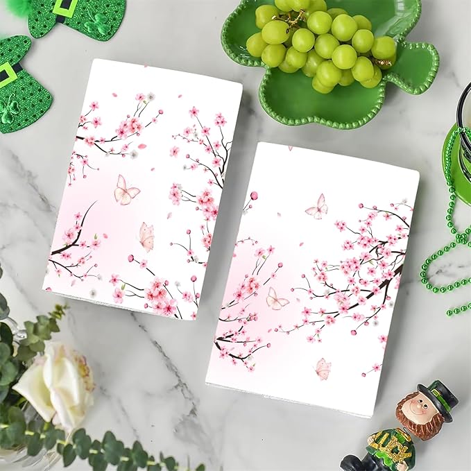 Cherry Blossom Pink Butterfly Kitchen Towel 2 Pcs Decorative Hand Towel Absorbent Dishcloth 16”X 24”