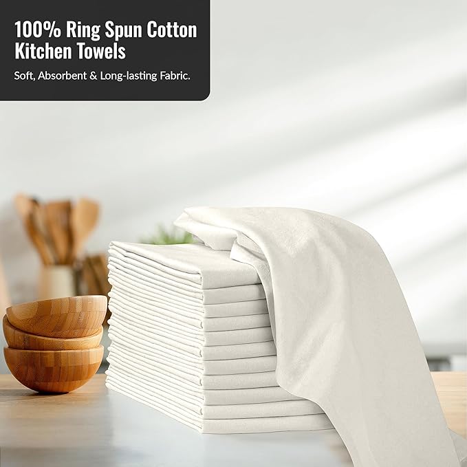 ROYALE LINENS Flour Sack Towels – 6 Pack 28x28 Inch Natural Kitchen Dish Towels – 100% Cotton Tea Towels for Bread Proofing, Cheese Straining, Baking, Cleaning, Drying, Embroidery, Multipurpose Use