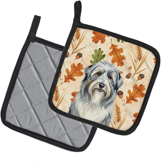 Caroline's Treasures Bearded Collie Heirloom Fall Pair of Pot Holders Pair 7.5x7.5 Quilted Insulated Hot Pads Decorative Kitchen Gift Made in USA