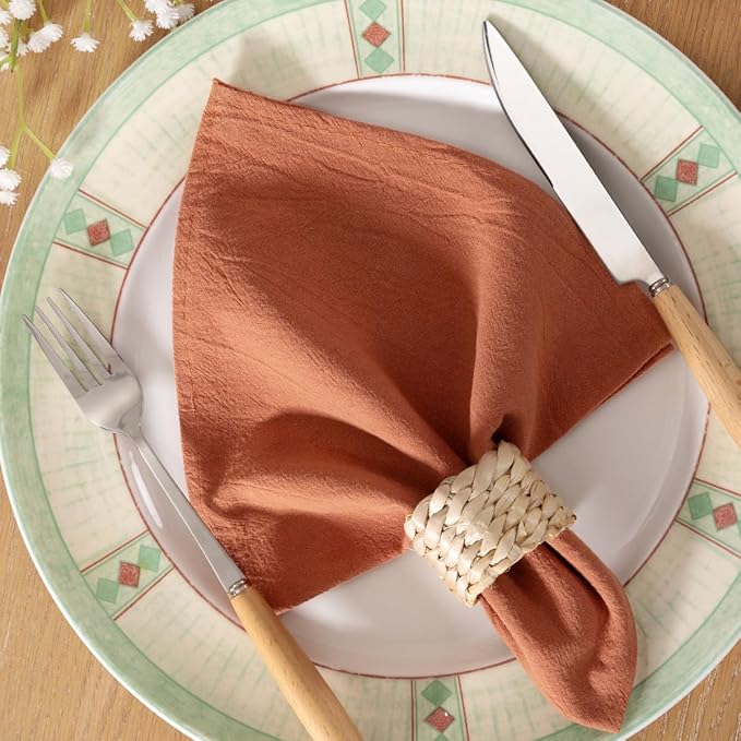 MLMC 4 Pack Terracotta Cloth Napkins Rustic Washable Napkins Set of 4 17"x17" Burnt Orange Reusable Dinner Napkins Cloth for Wedding Bridal Shower Party Picnic Dinning Table Decor