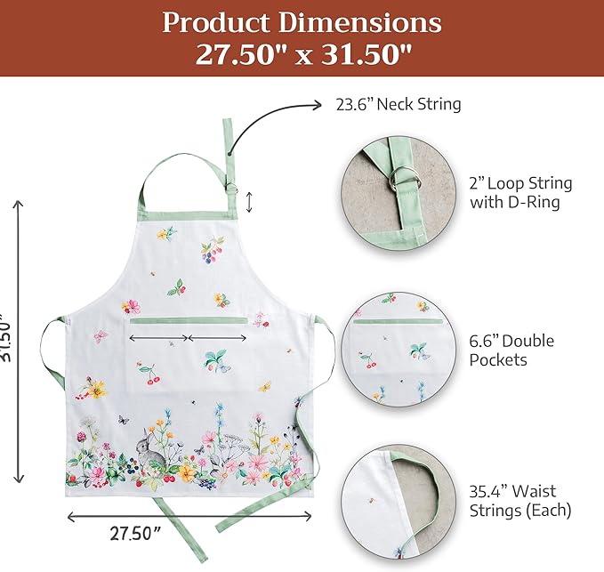 Maison d' Hermine 100% Cotton Apron for women with Pocket Kitchen Chef Apron for Men Cooking Mothers Day Gifts