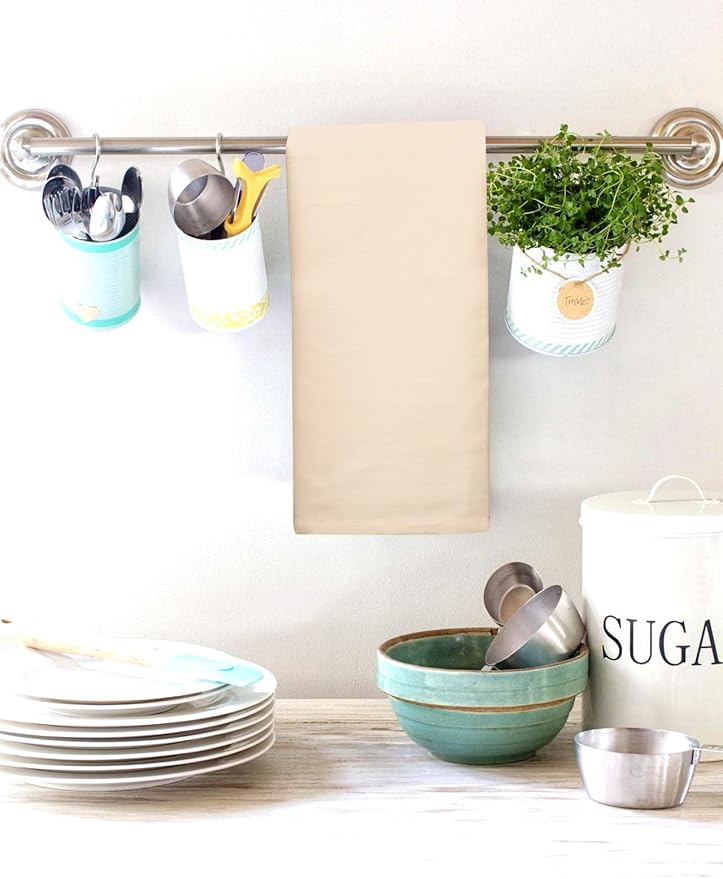 Urban Villa Kitchen Towels 100% Cotton Dish Towels for Kitchen(Set of 6)20”x30” Dish Cloths Highly Absorbent Kitchen Linen Set with Hanging Loop Perfect for Drying Dishes Cleaning Hand Towels – Beige