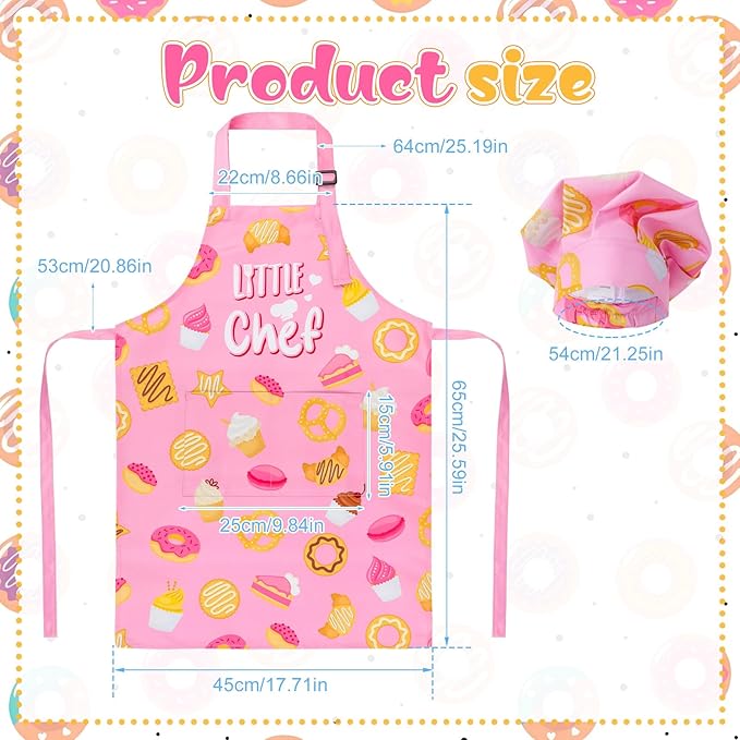 Kids Apron and Chef Hat Set, Funny Apron with 2 Pockets, Adjustable Kids Aprons for Cooking for Boys and Girls