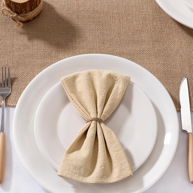 MLMW Champagne Gold Linen Cloth Napkins Set of 8 Spring Easter Cotton Napkins Cloth Bulk Washable Dinner Napkins 16"×16" for Wedding Party Baby Bridal Shower Birthday Table Decor