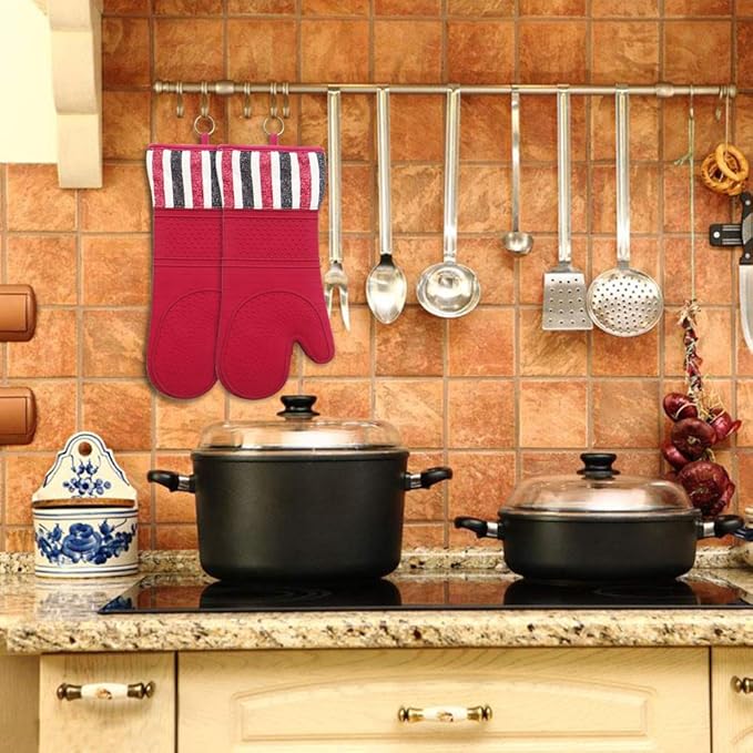 RED LMLDETA Heat Resistant 550 Degree Oven mitt, Silicone Oven Hot Mitts - 1 Pair, Extra Long Professional Baking Oven Gloves - Food Safe,Pot Holders Cooking,Grilling,Kitchen (red Mittens)