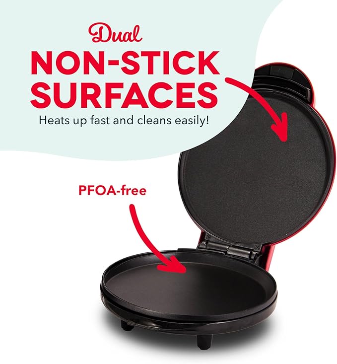 Dash Round Express Electric - Pancake Maker & Eggs Griddle System - Healthy Breakfast Maker - Quick Heat-Up & Easy Cleanup - nonstick surface - Red