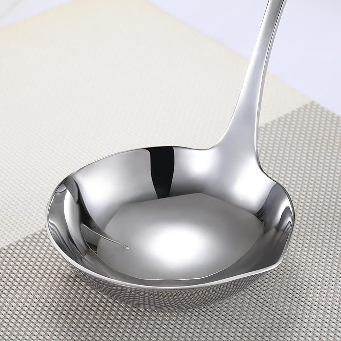 4.Oz 18/10 Stainless Steel Kitchen Ladle Cooking Utensils with 11.8-Inch Handle,Heavy Duty Serving Large Soup Spoon,Dishwasher Safe(Silver)