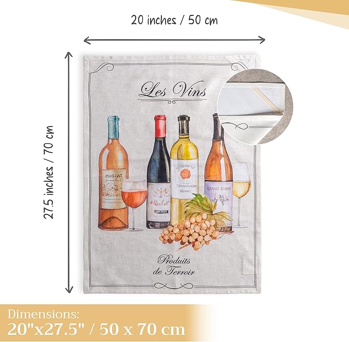 Maison d' Hermine Kitchen Towels Set of 3 100% Cotton 27.50" x 20" Reusable Cloth Tea Dish Towels Absorbent with Hanging Loop for Kitchen Gifts for Mothers Day Spring/Summer (Terroir)