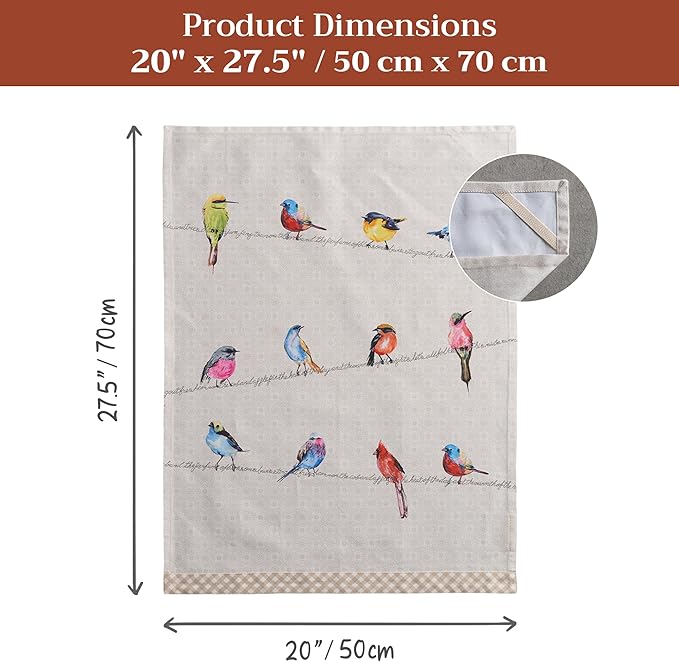 Maison d' Hermine Kitchen Towels Set of 2 100% Cotton 27.50" x 20" Reusable Cloth Tea Dish Towels Absorbent with Hanging Loop for Kitchen, Dining, Cocktail Parties Spring/Summer (Birdies on Wire)