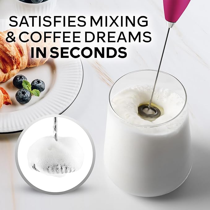 Zulay Kitchen Powerful Milk Frother Wand With 4 AA Duracell Batteries - Ultra Fast Handheld Drink Mixer - Electric Whisk Foam Maker for Coffee, Lattes, Cappuccino, Matcha & Creamer - Dragonfruit
