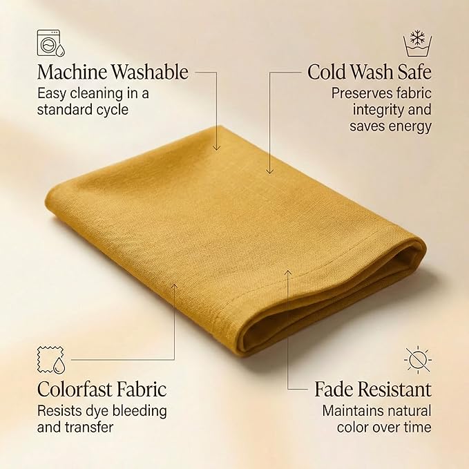 Accent Home 100% Cotton Napkins, Delicate Cloth Napkins for Dinners, Parties and Weddings，18 x 18 Inch Set of 12 - Mustard