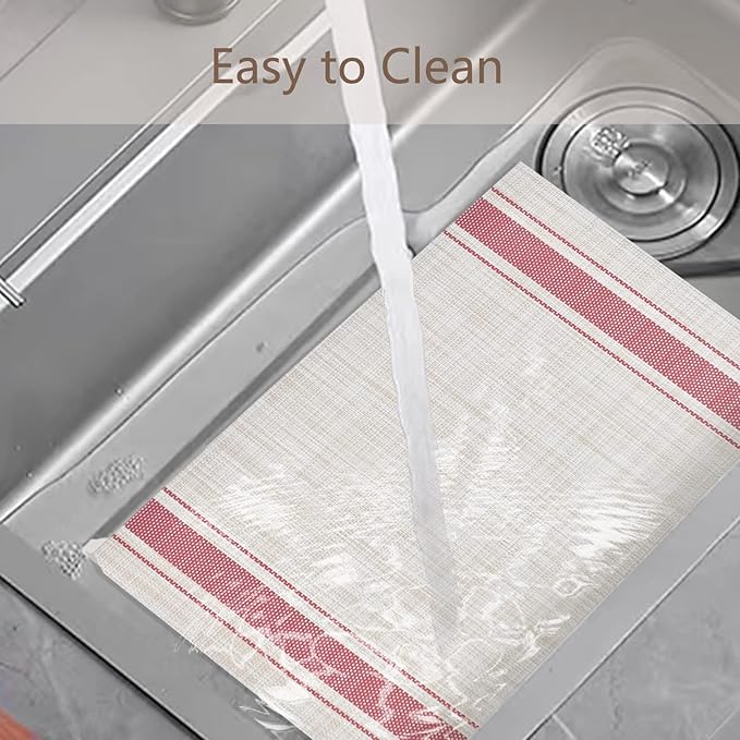 DACHUI Placemats Set of 4, Soft & Elegant Woven Vinyl Place Mats, Water Resistant, Heat Resistant, Washable, Durable Table Mats (Red Stripes)
