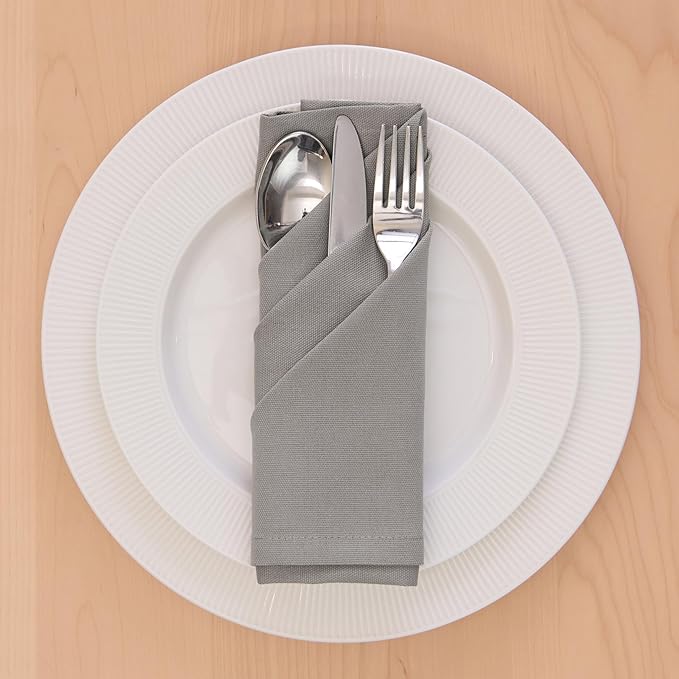 Encasa XO Grey Cloth Napkins Set of 6, 17"x17" | Solid Color Cotton Dinner Napkins | Washable & Reusable Wedding Napkins for Holiday Dinners, Party, & Everyday Table Decor
