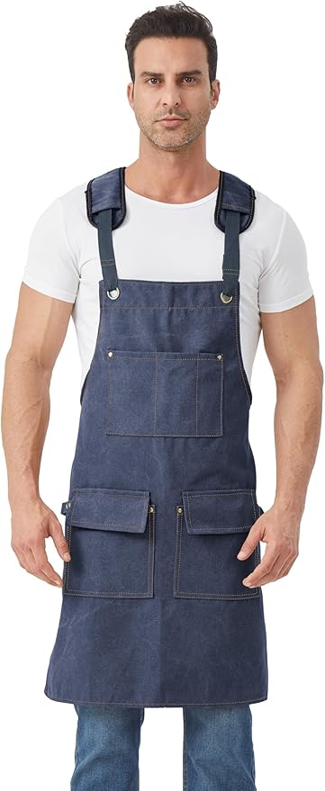 Nanxson Woodworking Apron for Men,Canvas Work Tool Apron Cross Back with Multi-Pockets Waterproof for Carpenter Woodworker