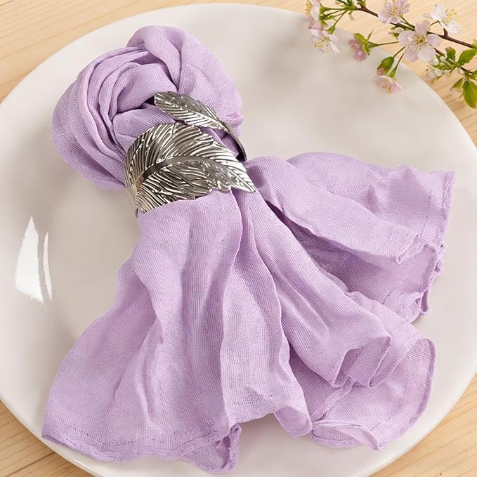 MLMC 24 Pack Lilac Purple Cheesecloth Napkins Boho Rustic Gauze Lavender Cloth Napkins Washable 21"x21" for Wedding Baby Shower Birthday Anniversary Dinner Decor