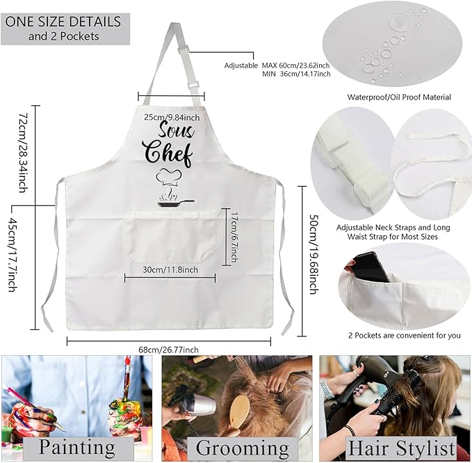 MBMSO Head Chef and Sous Chef Aprons Matching Family Aprons with Pockets Mum Dad Son Daughter Kitchen Apron Housewarming Gift