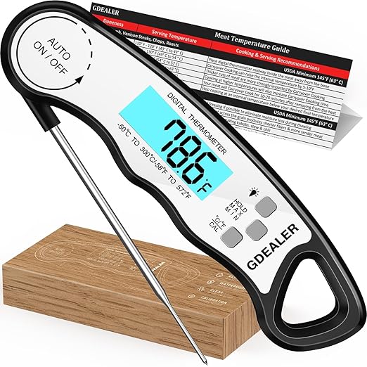 GDEALER Meat Thermometer Digital Instant Read Food Thermometer Waterproof Ultra-Fast for Grill Cooking Kitchen with Backlight & Calibration