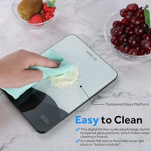 AIMILAR Digital Kitchen Scale 22lb/10kg USB-C Rechargeable, Tempered Glass Top Easy Clean, LED Touch Screen No Buttons, Auto Shut Off