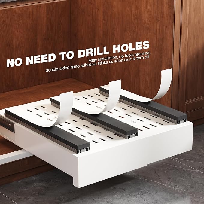 Seinloes 2 Pack Pull Out Cabinet Organizer Expandable Width(11"-16") and Depth(13"-17"),Slide Out Drawers With Raising Pad for Framed Cabinets,No Drill Roll Out Shelves for kitchen,Bathroom,White