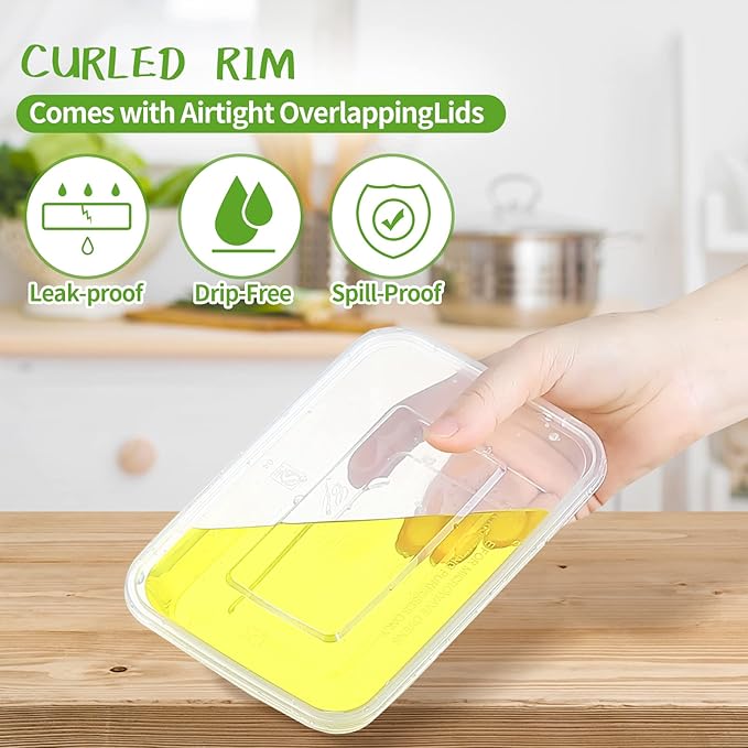 Ensbelei 16oz Disposable Food Storage Containers with Airtight Lids, 50Pcs Reusable Deli Meal Prep Containers, Leakproof, Microwaveable, Dishwasher & Freezer Safe