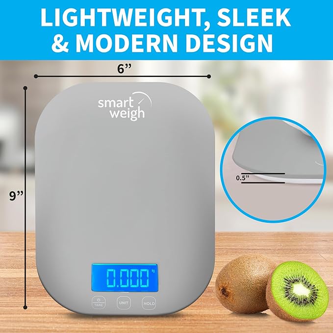 Smart Weigh Gray Digital Kitchen Scale for Cooking, Weight Loss, Calorie Tracking, Baking, Food Portion Control, and Meal Prep - Accurate Measurements in Grams and Ounces