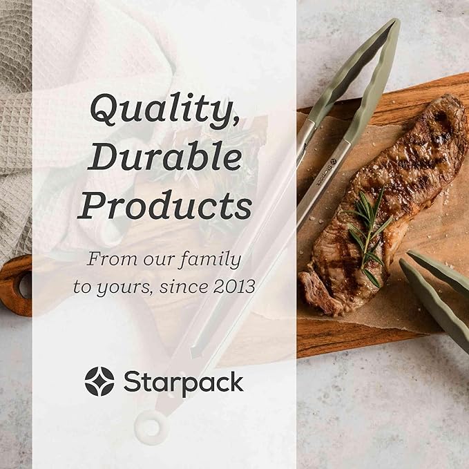 Starpack 'Get a Grip' Silicone Kitchen Tongs for Cooking 9 Inch - BBQ Silicone Tongs for Grill Heat Resistant to 600°F - Stainless Steel Utensils with Non Stick Rubber Tips for Serving Food