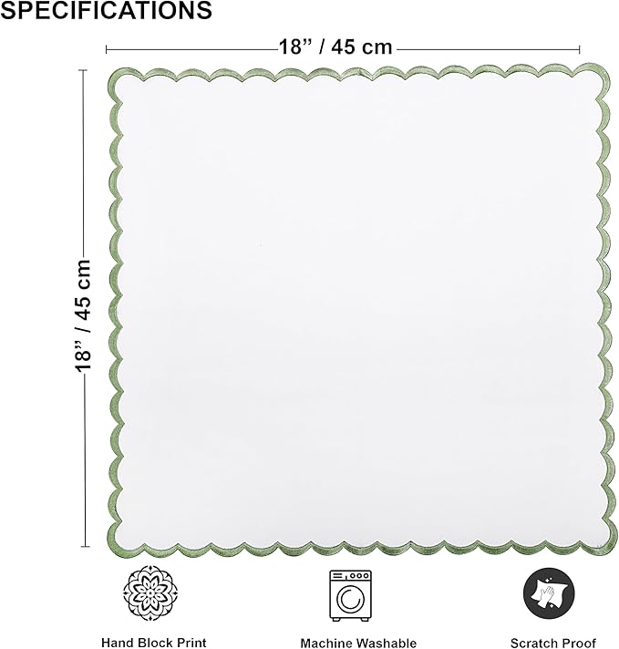Ridhi Cloth Napkins 100% Pure Cotton Farmhouse Wedding Dinner Napkins Gift for Spring, Easter, Valentine, Holiday, Everyday Napkin (4-18" x 18" White with Sage Green Edge)