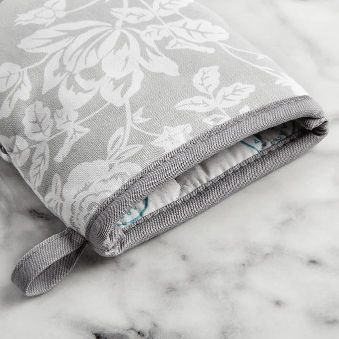 Martha Stewart Floral Vine Mini Oven Mitt 2-Pack Set, Grey, 5.5"X8"