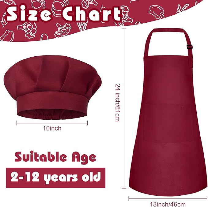 Kids Apron and Chef Hat Set Children Apron Adjustable with 2 Pockets Children Chef Painting for Cooking Baking