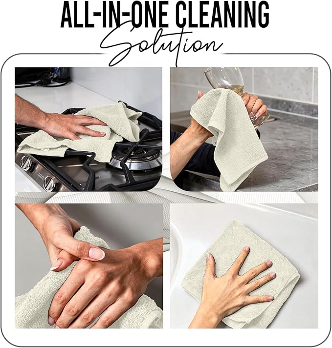 RIVERSIDE Pack of 12 Washcloths, 12 x 12 Inches, 100% Cotton, Premium Flannel Face Cloths, Highly Absorbent & Soft Feel Fingertip Towels (Cannoli Cream, 12 Pack)