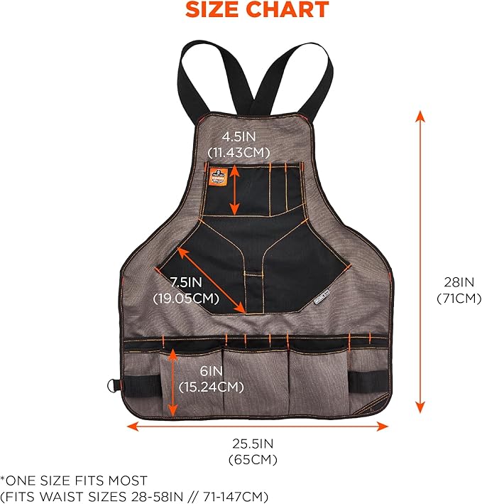 Ergodyne - 13694 Arsenal 5704 Torso Length Work Tool Apron, 22-Pockets, Gray