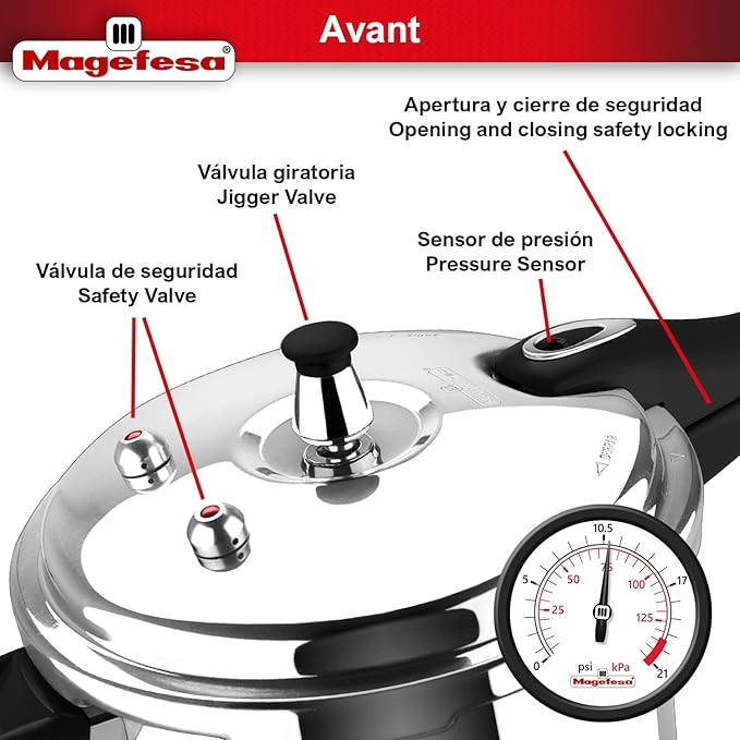 MAGEFESA Avant 8.5-Quart Aluminum Pressure Cooker, Compatible with Gas, Electric, Ceramic Stoves, Pressure Canner, Stovetop Instant Fast Cooking