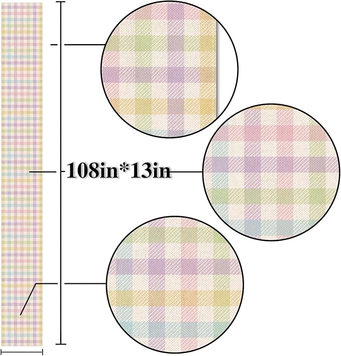 Nepnuser Linen Spring Easter Buffalo Check Plaid Table Runner Rustic Farmhouse Home Dining Room Kitchen Table Decor (13" x 108")